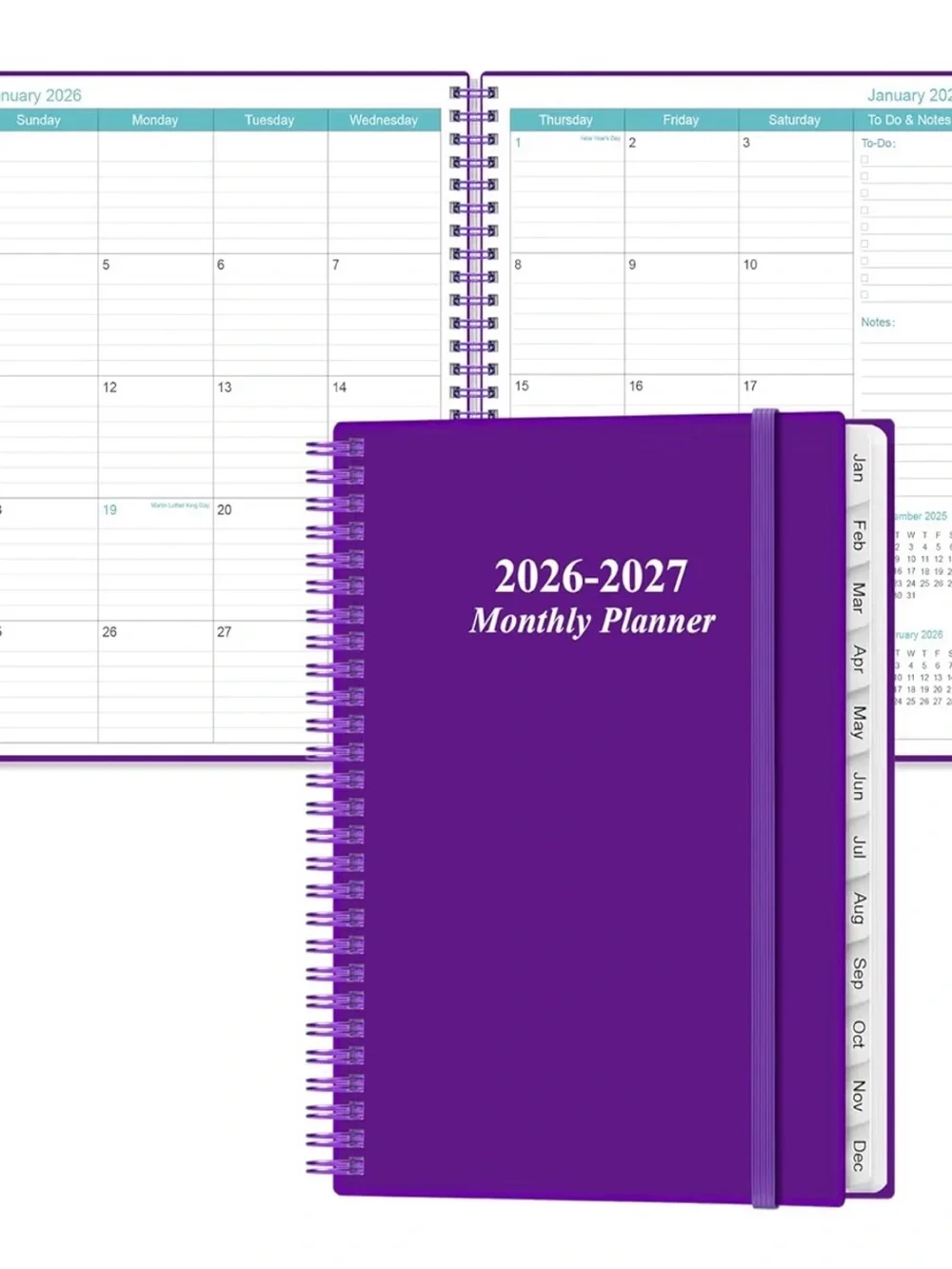 2026-2027 Monthly Planner - Purple Spiral Notebook A4
